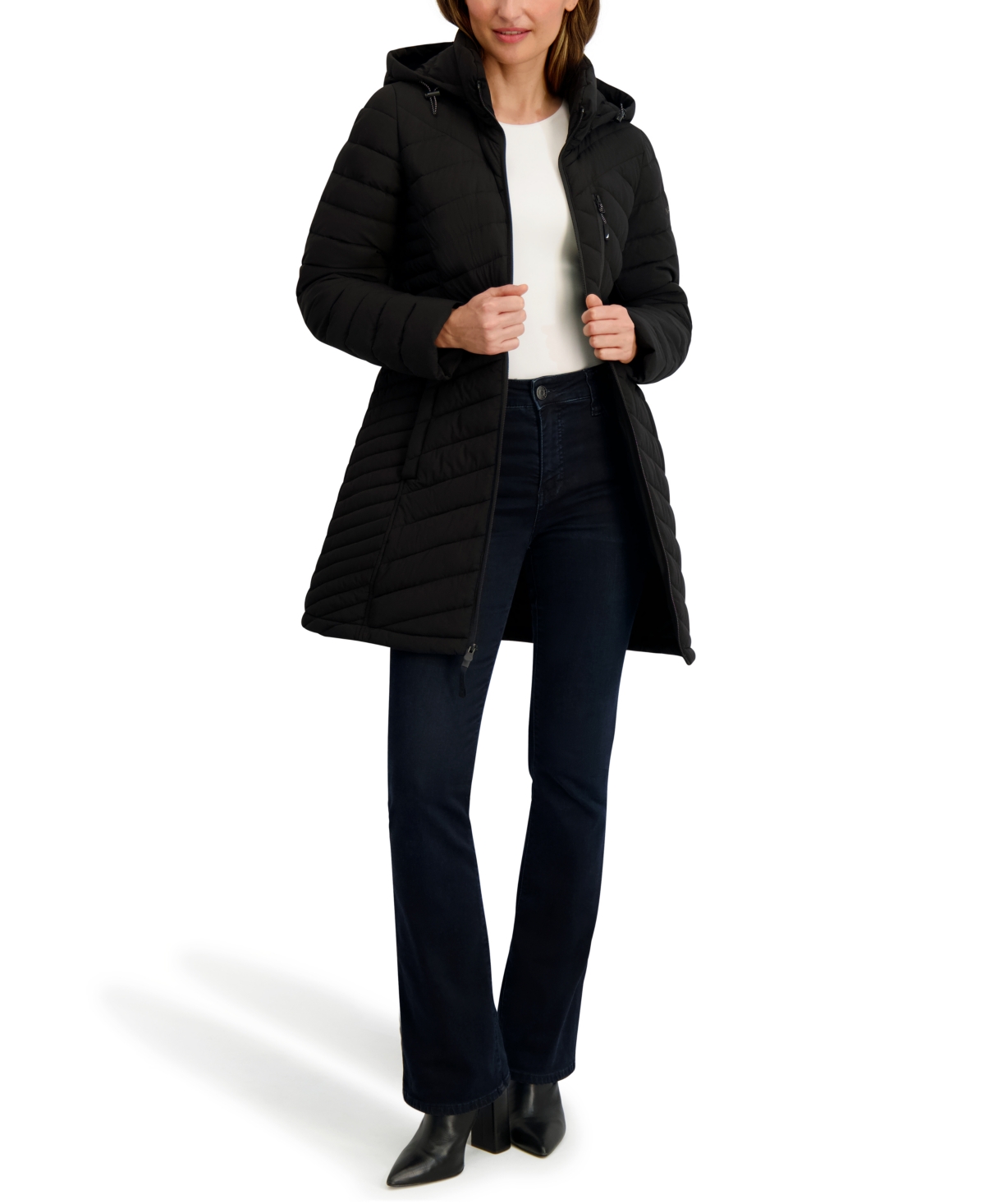 Nautica Plus Size Hooded Water-resistant Puffer Coat In Black