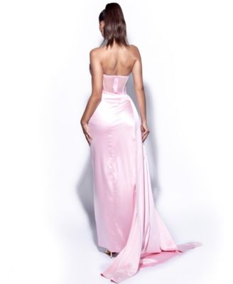 Women's Holly Pink Crystallized Corset High Slit Satin Gown