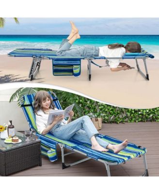 Outdoor Folding Chaise 5-Position Lounge Chair with Face Hole & Adjustable Footrest