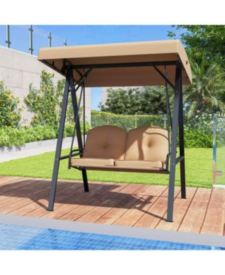 2-Person Outdoor Porch Swing Swing Loveseat with A-Shaped Metal Stand