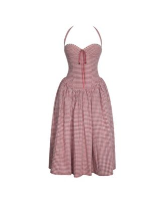 Women's Susanna Red Gingham Halter Drop Waist Midi Dress