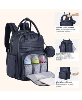 Kids Premium Faux Leather Diaper Bag Backpack Spacious & Stylish Nappy Organizer Midnight Blue