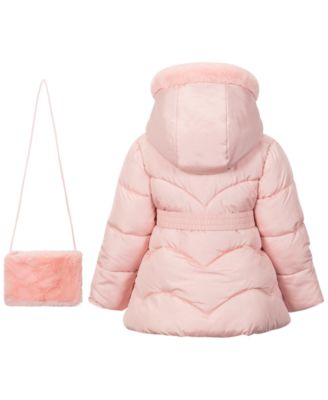 Toddler and Little Girls 2-Piece Belted Coat and Purse Set
