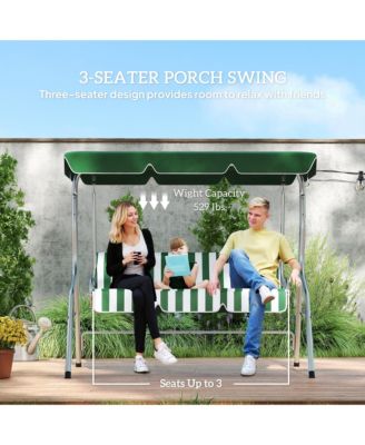 3-Person Porch Swing with Adjustable Canopy, & Stripe
