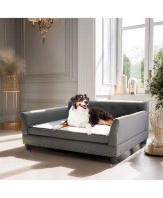 Large Furniture Style Scratching Resistant Leather Dog Sofa Bed for Pets up to 120lbs