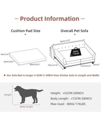 Large Furniture Style Scratching Resistant Leather Dog Sofa Bed for Pets up to 120lbs