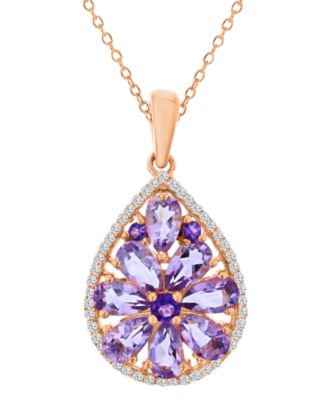 Macy's - Cubic Zirconia Two-Stone 18" Pendant Necklace in 14k Rose Gold-Plated Sterling Silver