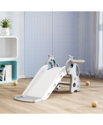 Kids Slide with Climber and Basketball Hoop, 3-in-1 Baby Slide,