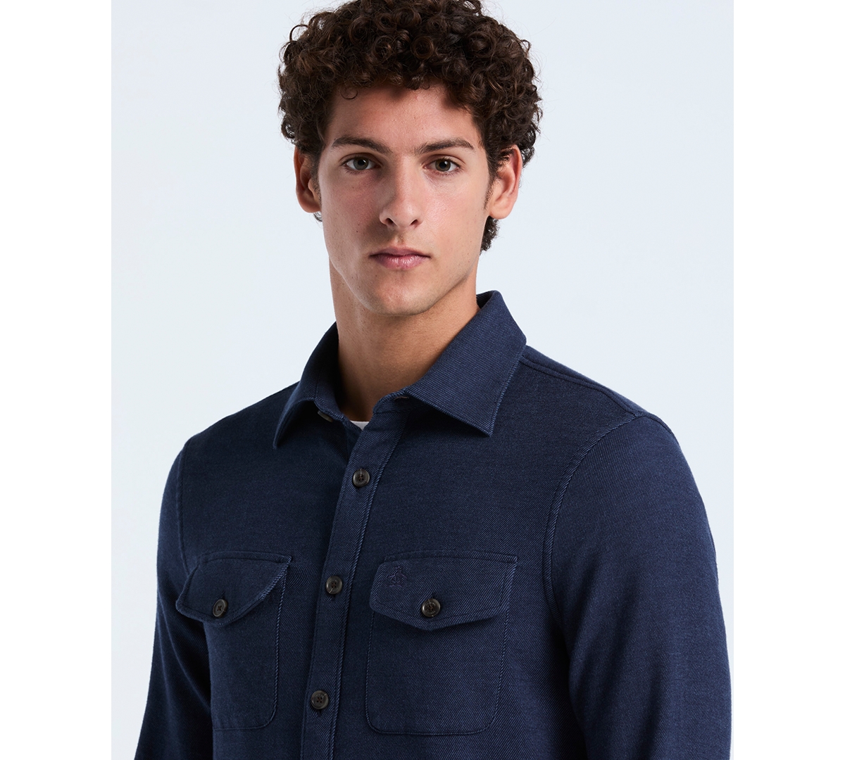 Original Penguin Men's Long Sleeve Double Cloth Overshirt In Blue