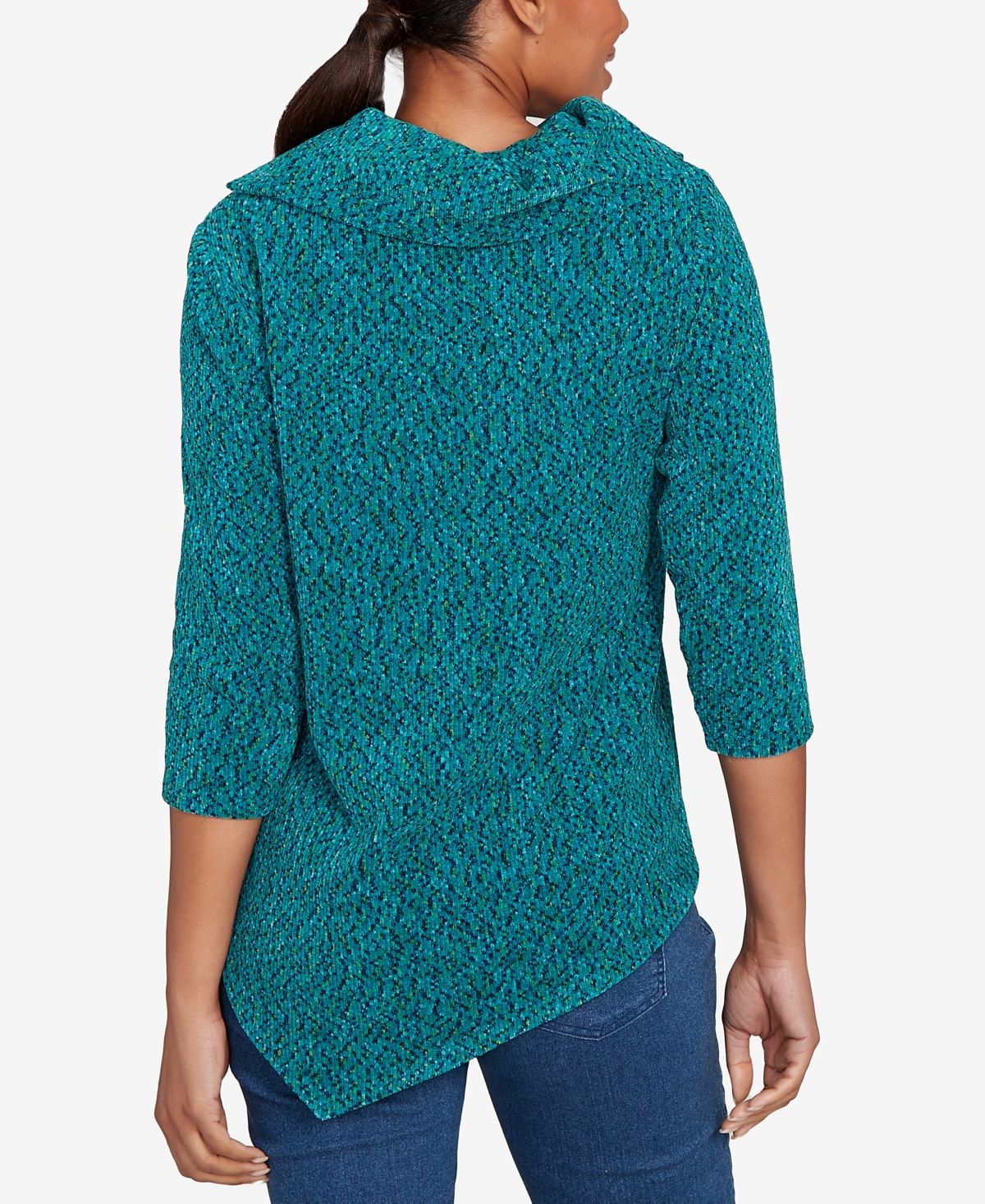 Ruby Rd. Petite Spacedye Chenille Split Cowl Neck Top