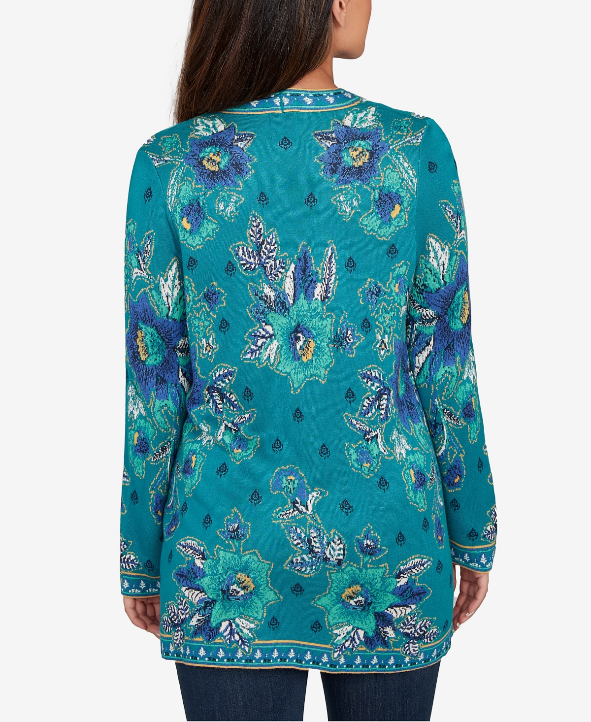 Ruby Rd. Petite Floral Open Front Cardigan Sweater In Black
