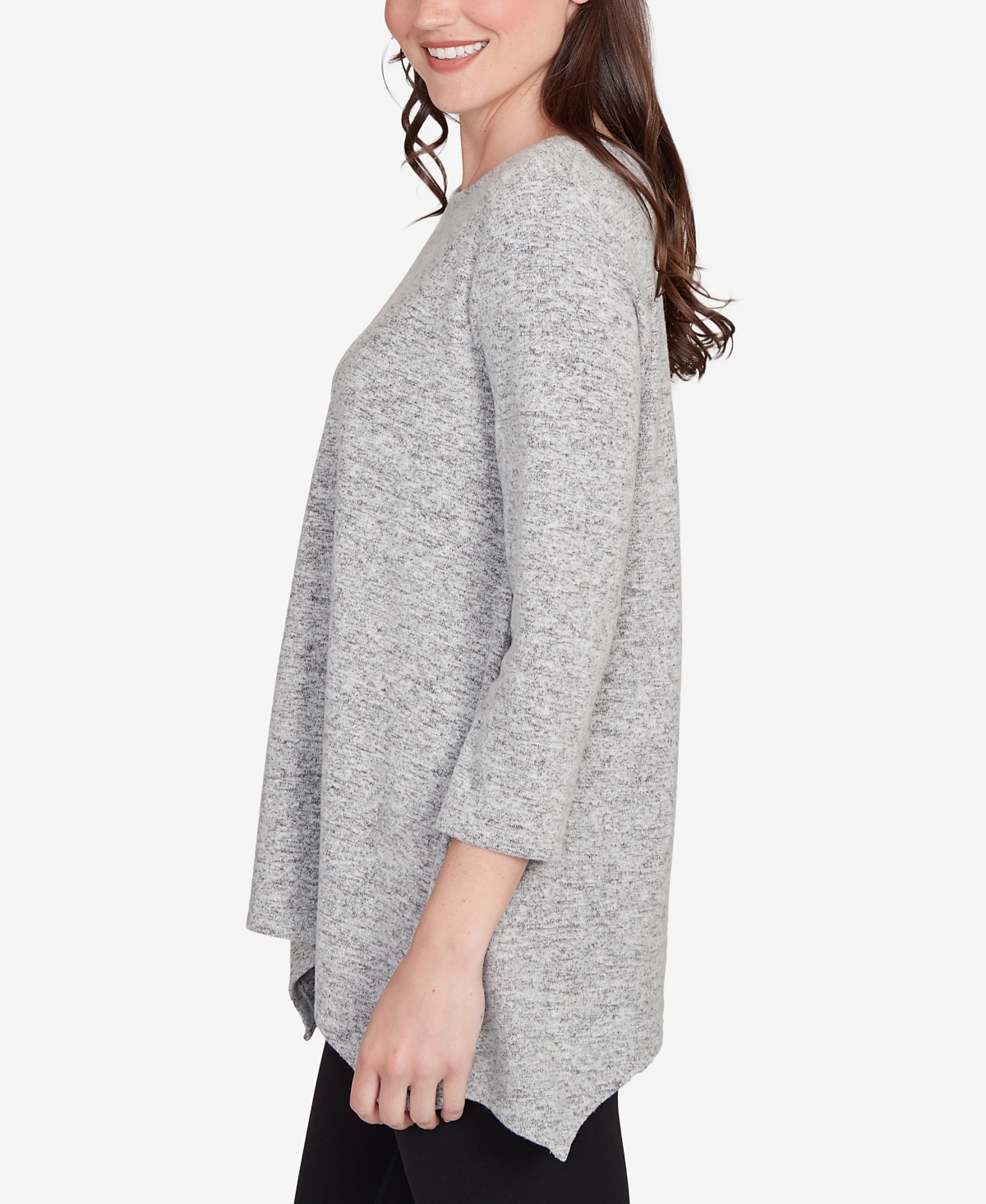 Ruby Rd. Petite Solid Spliced Cozy Knit Top In Gray