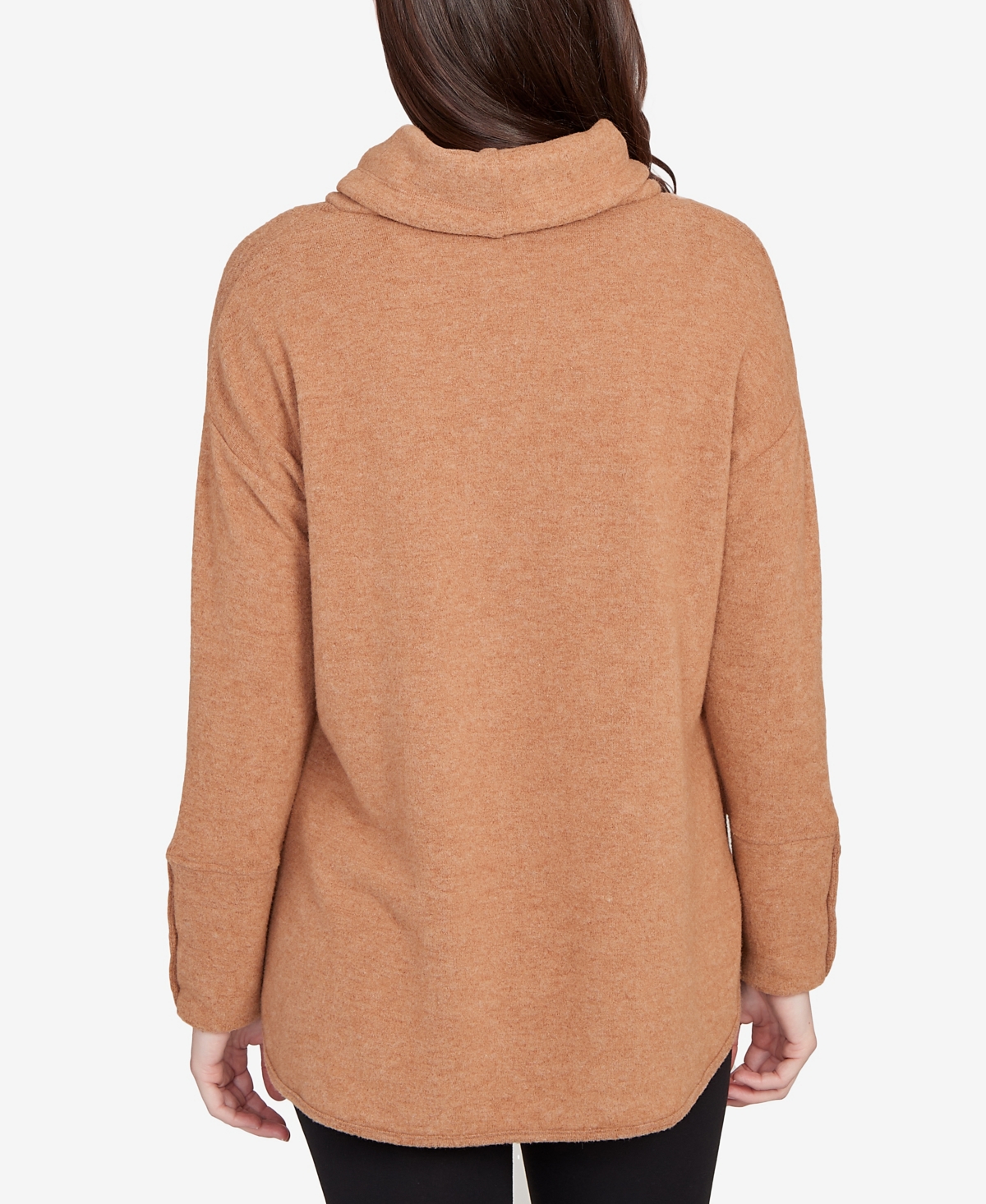 Ruby Rd. Petite Cozy Cowl Neck Drawstring Top In Brown