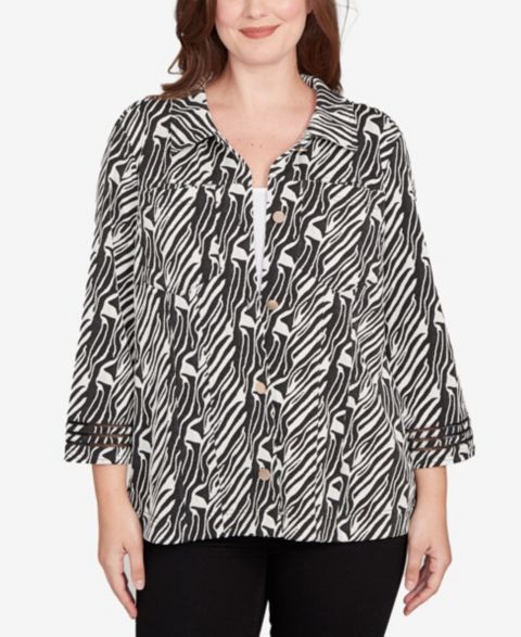 Женские куртки Ruby Rd. Petite Zebra Collared Knit Swing Jacket