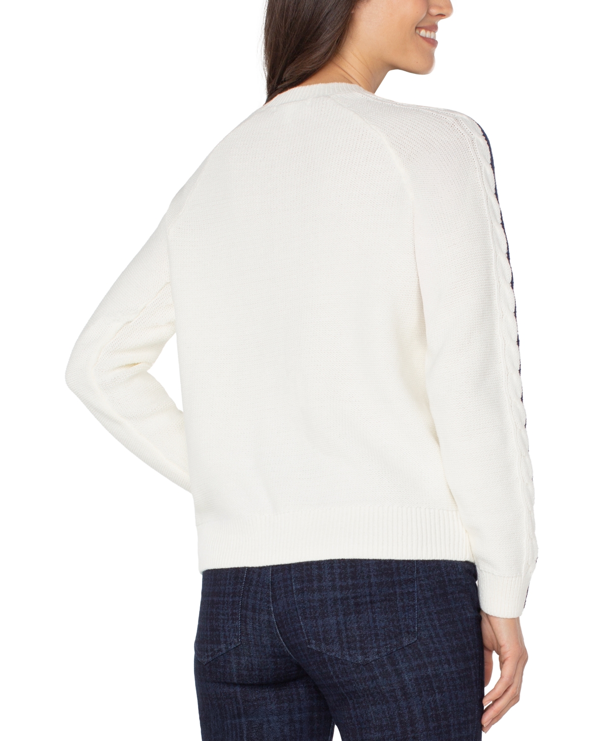 Liverpool Los Angeles Petite Long Sleeve Crewneck Sweater In White