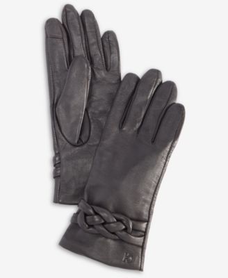 Women's Braided-Cuff Leather Gloves