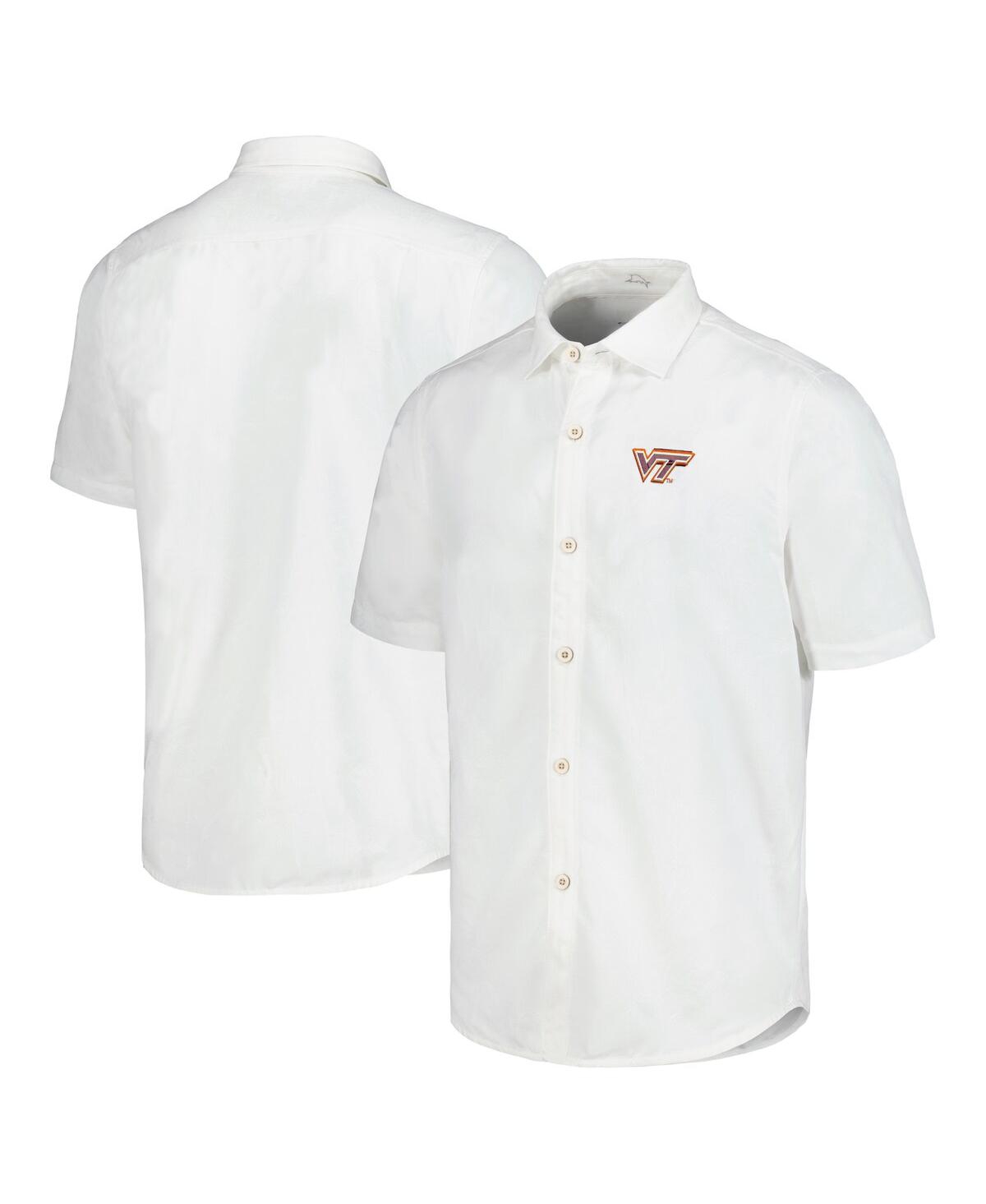 Tommy Bahama Men's White Virginia Tech Hokies Coconut Point Palm Vista Islandzone Camp Button-up Shirt In White