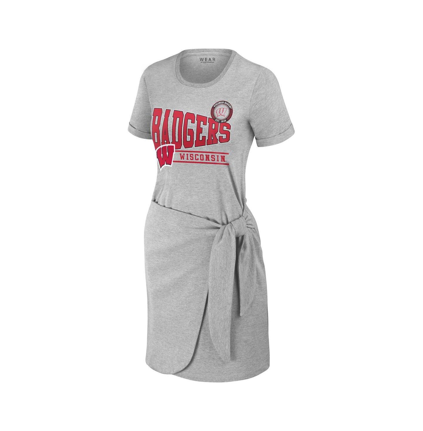 Женское платье WEAR by Erin Andrews Heather Gray Wisconsin Badgers Knotted T-Shirt — фото 2