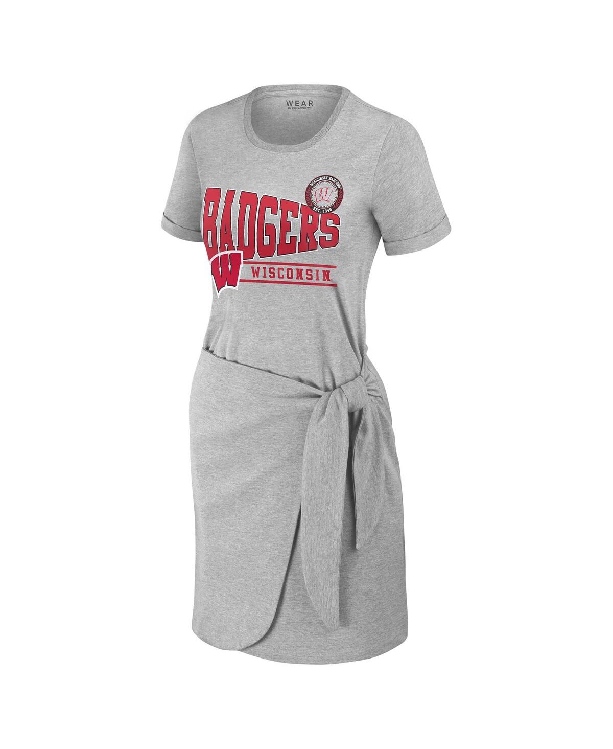 Wear By Erin Andrews Women's Heather Gray Wisconsin Badgers Knotted T-shirt Dress In Gray
