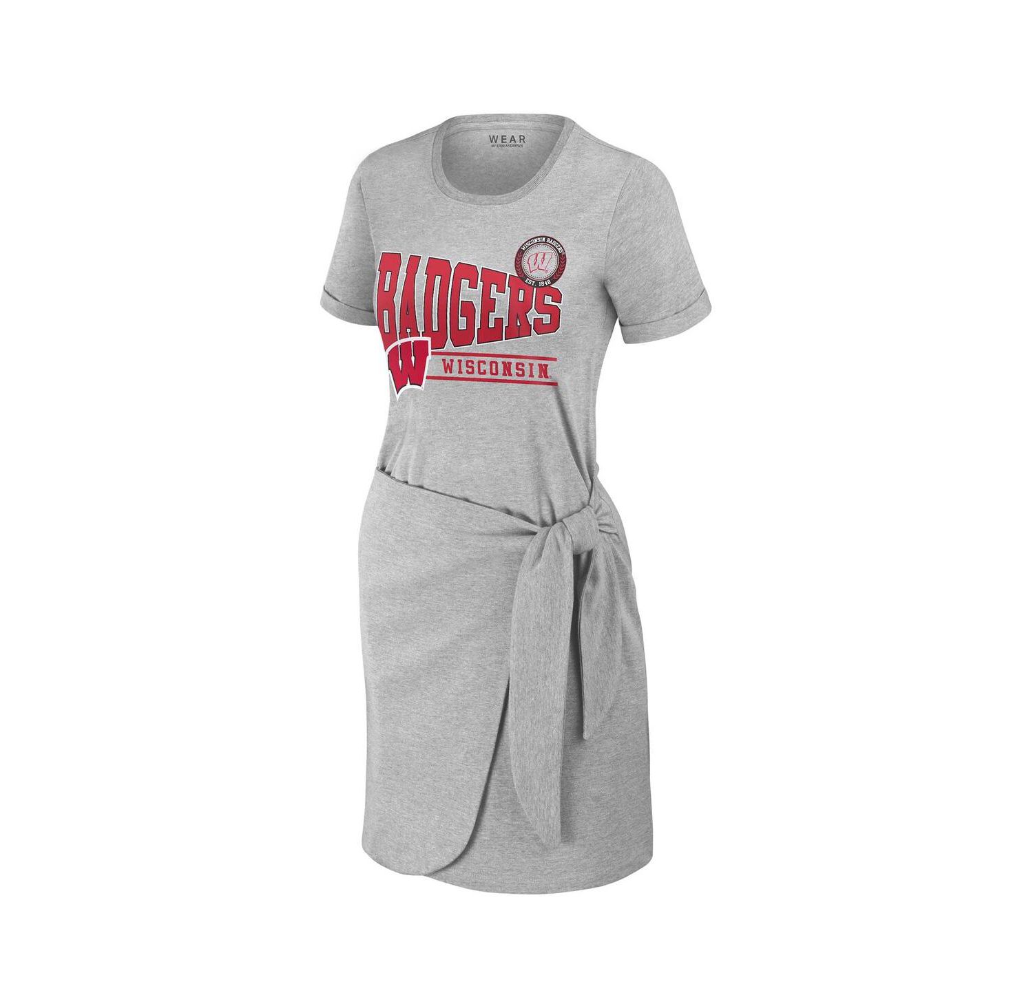 Women's Heather Gray Wisconsin Badgers Knotted T-Shirt Dress