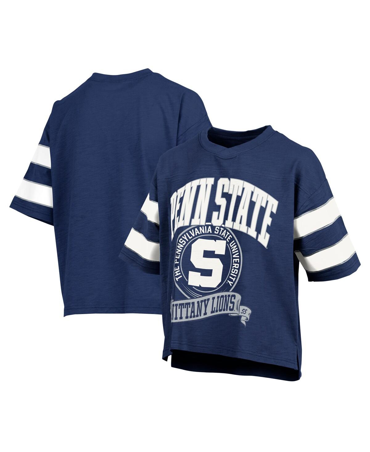 Pressbox Women's Navy Penn State Nittany Lions Emily Sleeve Stripe Slub Top In Blue
