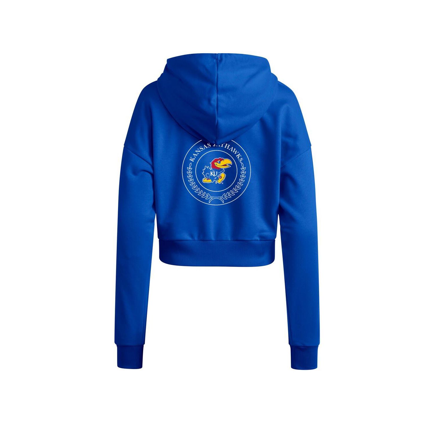 Women's Royal Kansas Jayhawks Campus Queen Cropped Pullover Hoodie