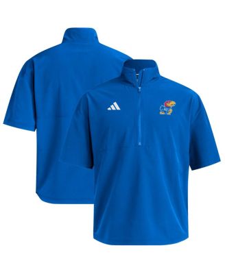 adidas - Men's Royal Kansas Jayhawks Woven Quarter-Zip Short Sleeve Pullover