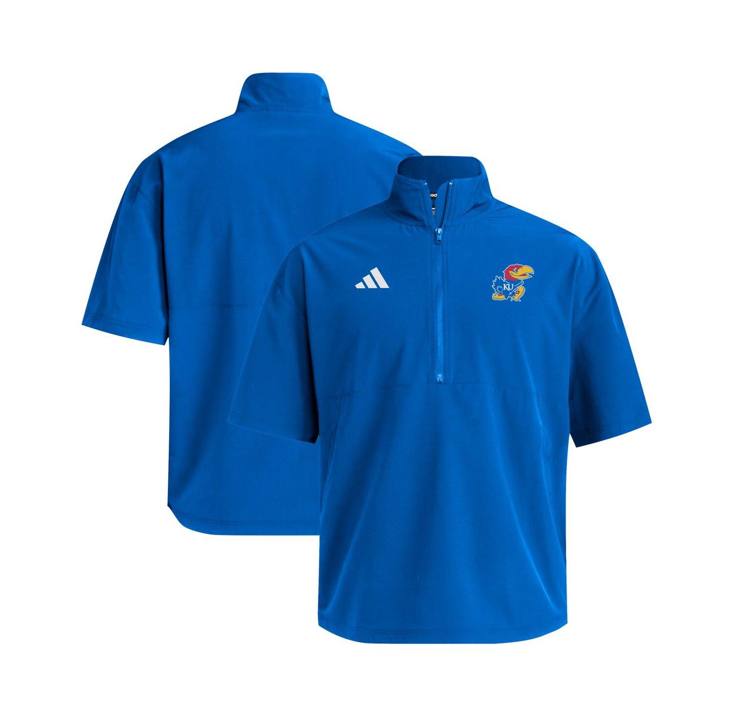 Men's Royal Kansas Jayhawks Woven Quarter-Zip Short Sleeve Pullover Hoodie