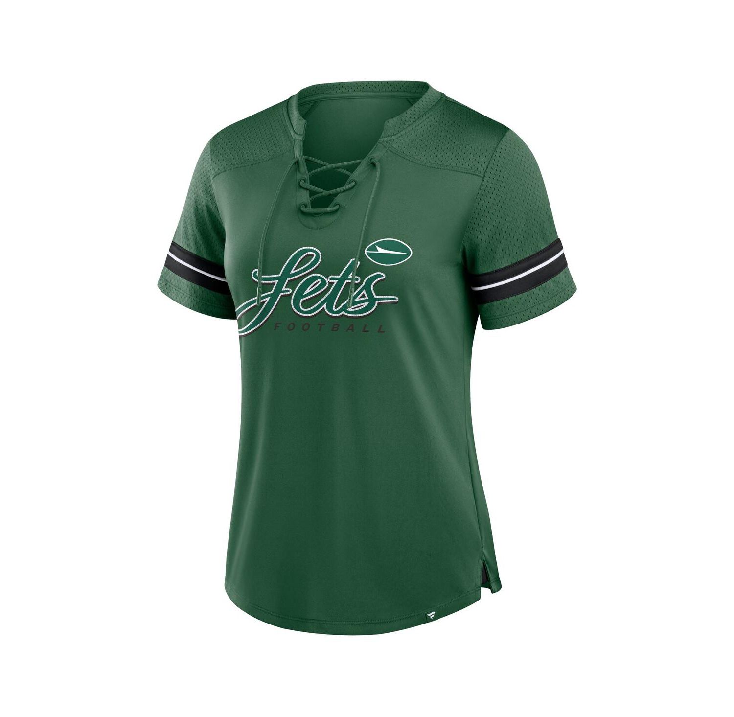 Women's Green New York Jets Play Script Lace-Up T-Shirt