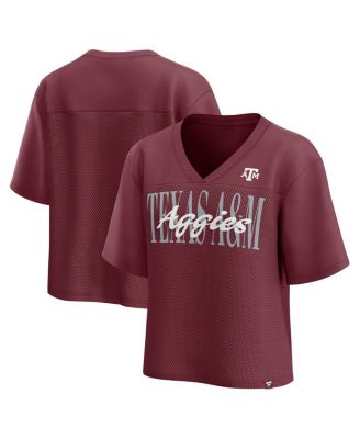 Fanatics - Women's Maroon Texas A M Aggies Tall Script Overlay Mesh V-Neck Fashion Top