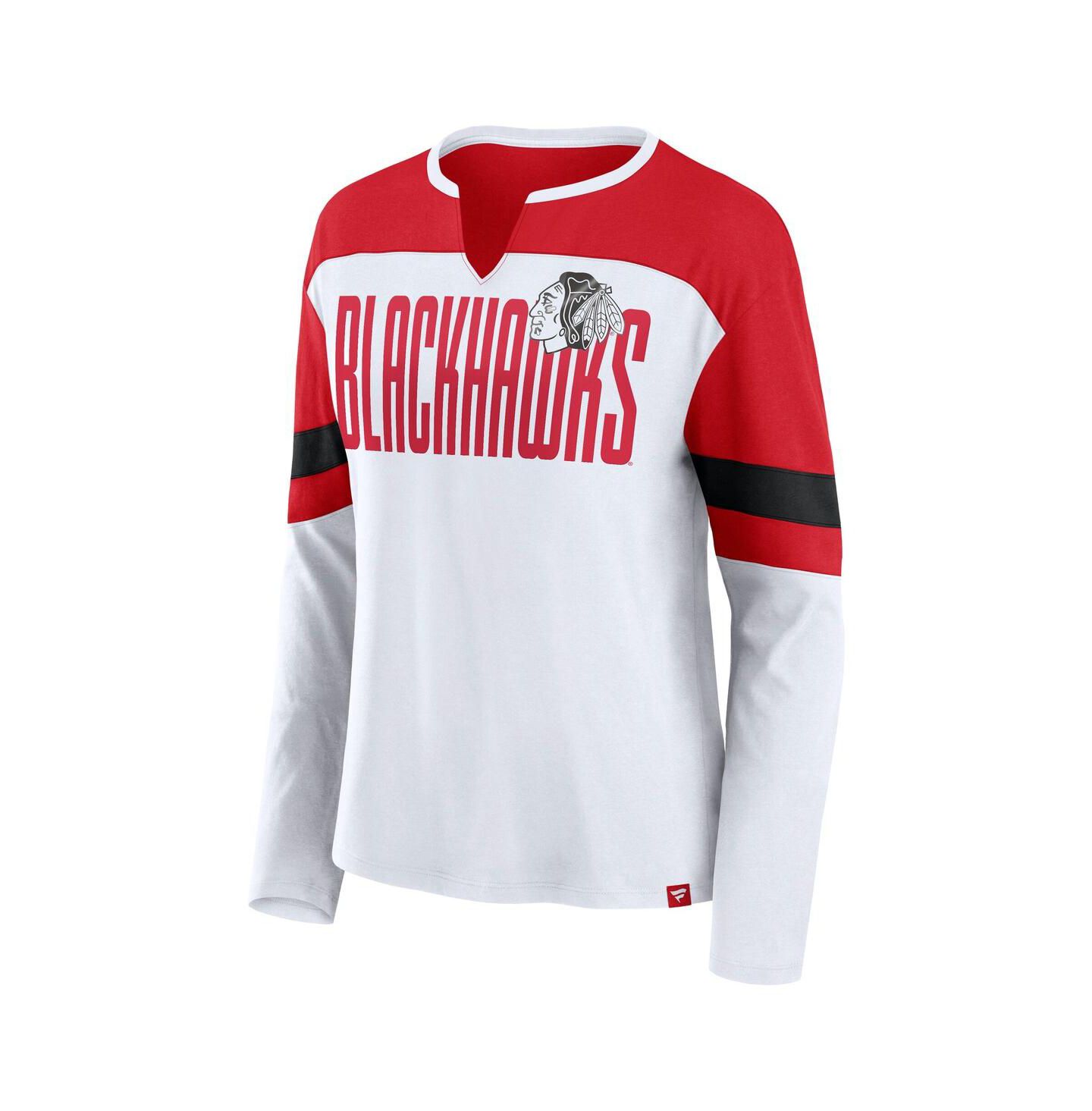 Женская футболка Fanatics White/Red Chicago Blackhawks Frozen Long Sleeve Notch Neck — фото 2