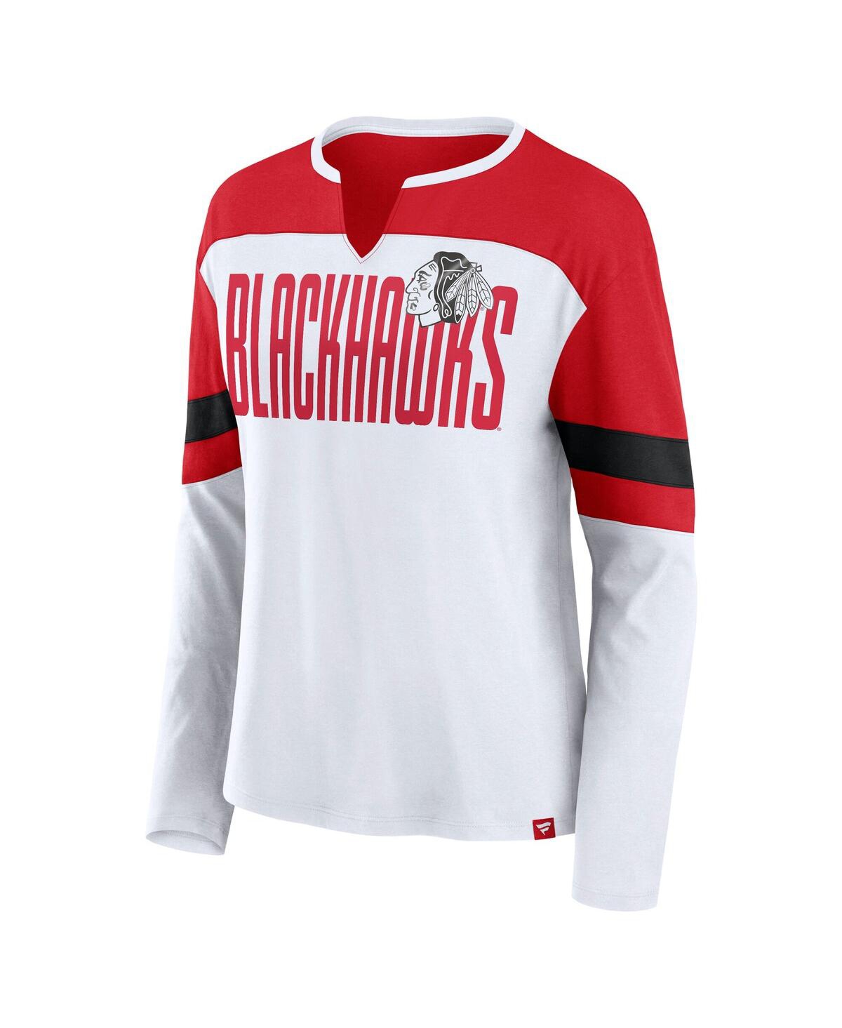 Fanatics Women's White/red Chicago Blackhawks Frozen Long Sleeve Notch Neck T-shirt In Multi