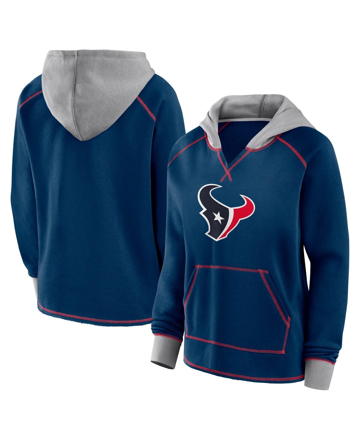 Logo Athletic Women's Navy Houston Texans Boom Fleece Pullover V-neck Hoodie In Blue