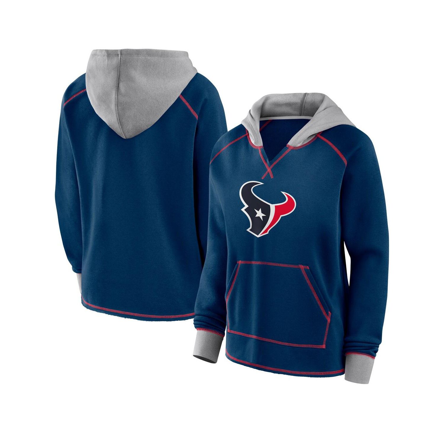 Women's Navy Houston Texans Boom Fleece Pullover V-Neck Hoodie