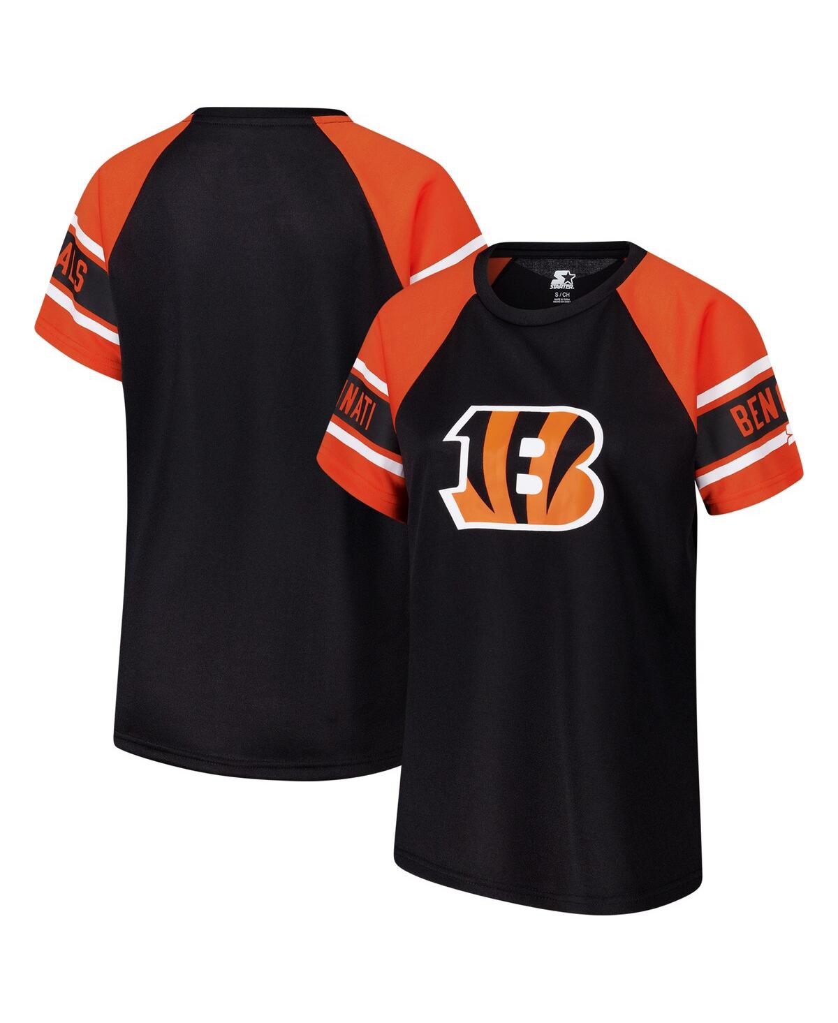 Starter Women's Black Cincinnati Bengals 1st Rounder Color Block Raglan Top In Multi