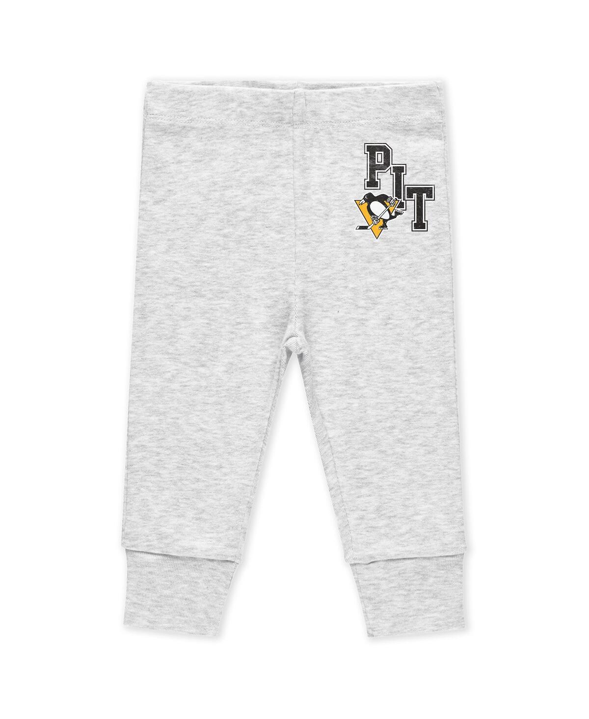 Wear By Erin Andrews Baby Boys And Girls 3-piece Pittsburgh Penguins Turn Me Around Bodysuits Pants Set In Gray