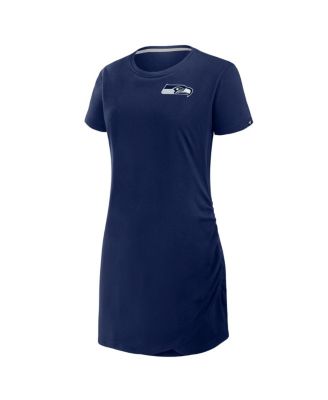 Women's College Navy Seattle Seahawks Ruched Drape T-Shirt Dress