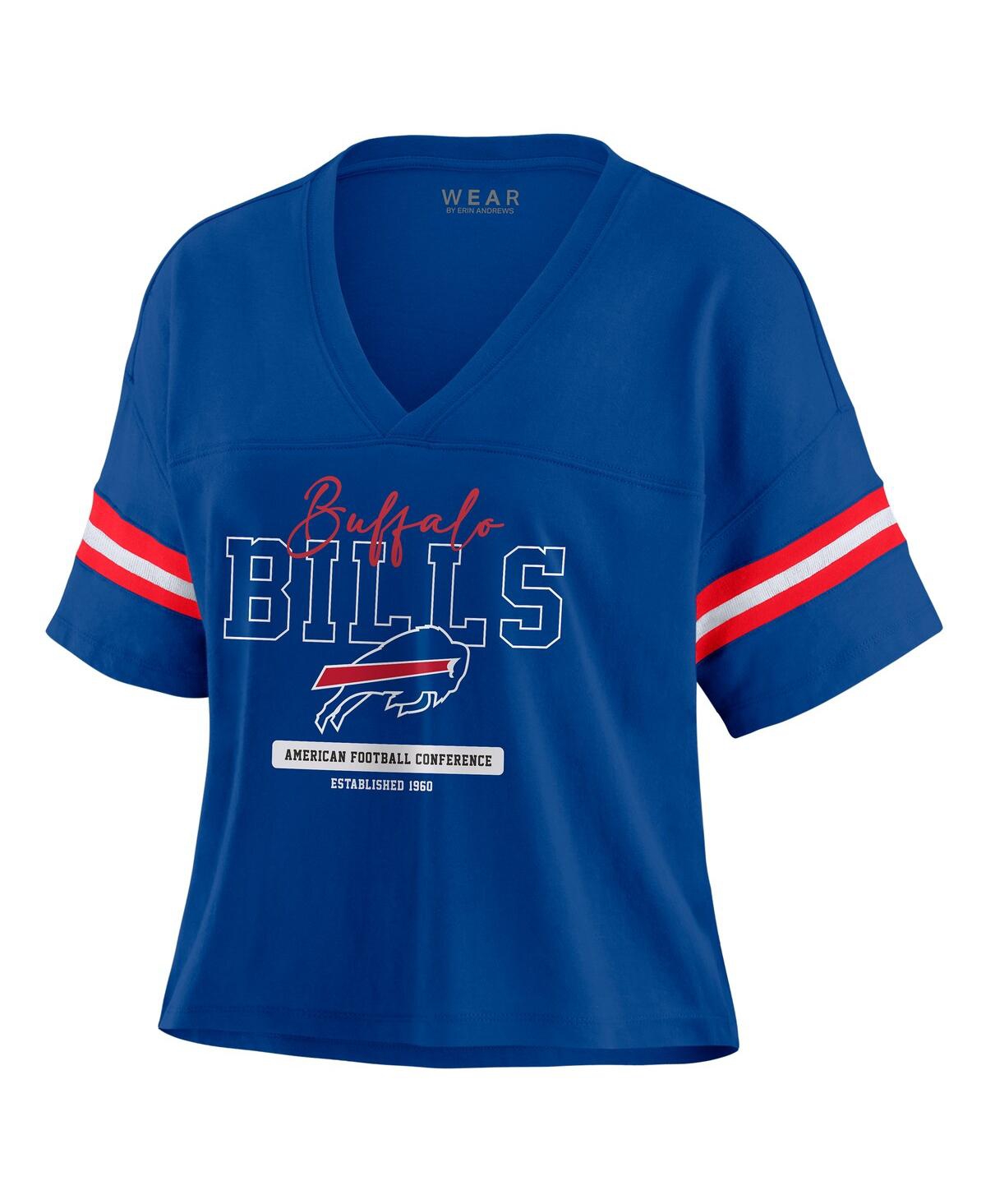 Wear By Erin Andrews Women's Royal Buffalo Bills Color Block Boxy Modest Crop V-neck T-shirt In Blue
