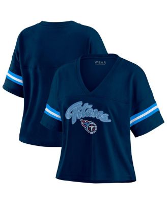 WEAR by Erin Andrews - Women's Navy/White Tennessee Titans Plus Size Color Block Boxy T-Shirt