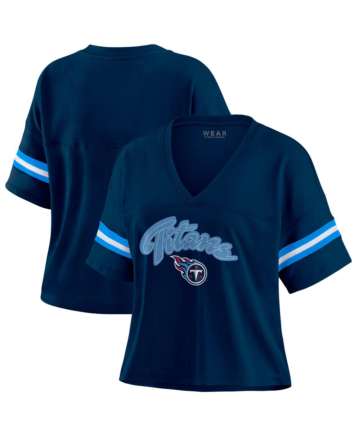Wear By Erin Andrews Women's Navy/white Tennessee Titans Plus Size Color Block Boxy T-shirt In Blue