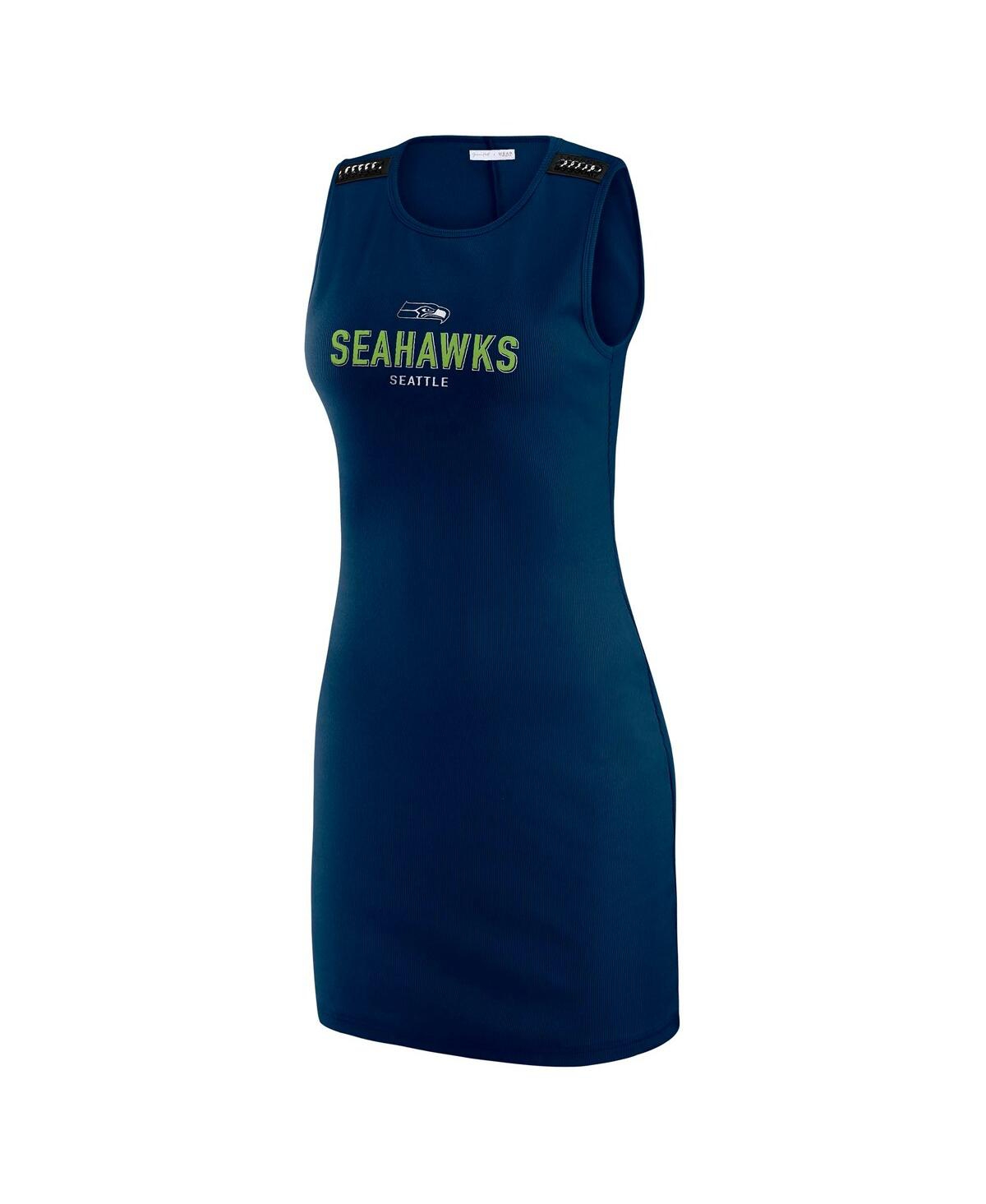 Wear By Erin Andrews Women's X Gracie Hunt College Navy Seattle Seahawks Ribbed Tank Dress In Blue