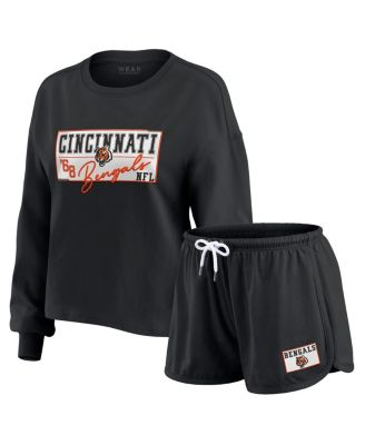 WEAR by Erin Andrews - Women's 2-Piece Black Cincinnati Bengals Heavy Rugby Jersey Long Sleeve T-Shirt and Shorts Lounge Set