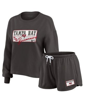 WEAR by Erin Andrews - Women's 2-Piece Pewter Tampa Bay Buccaneers Heavy Rugby Jersey Long Sleeve T-Shirt and Shorts Lounge Set