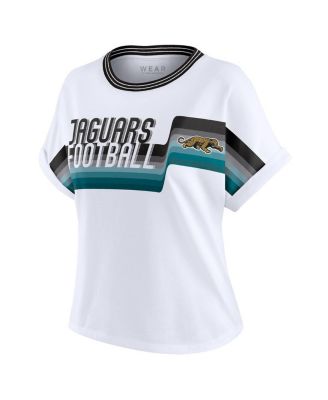 Women's White Jacksonville Jaguars Cropped Center Stripe Dolman T-Shirt