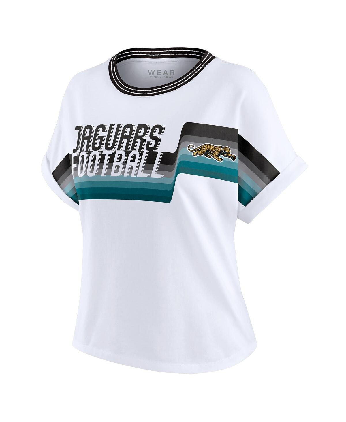 Wear By Erin Andrews White Jacksonville Jaguars Cropped Center Stripe Dolman T-shirt In White