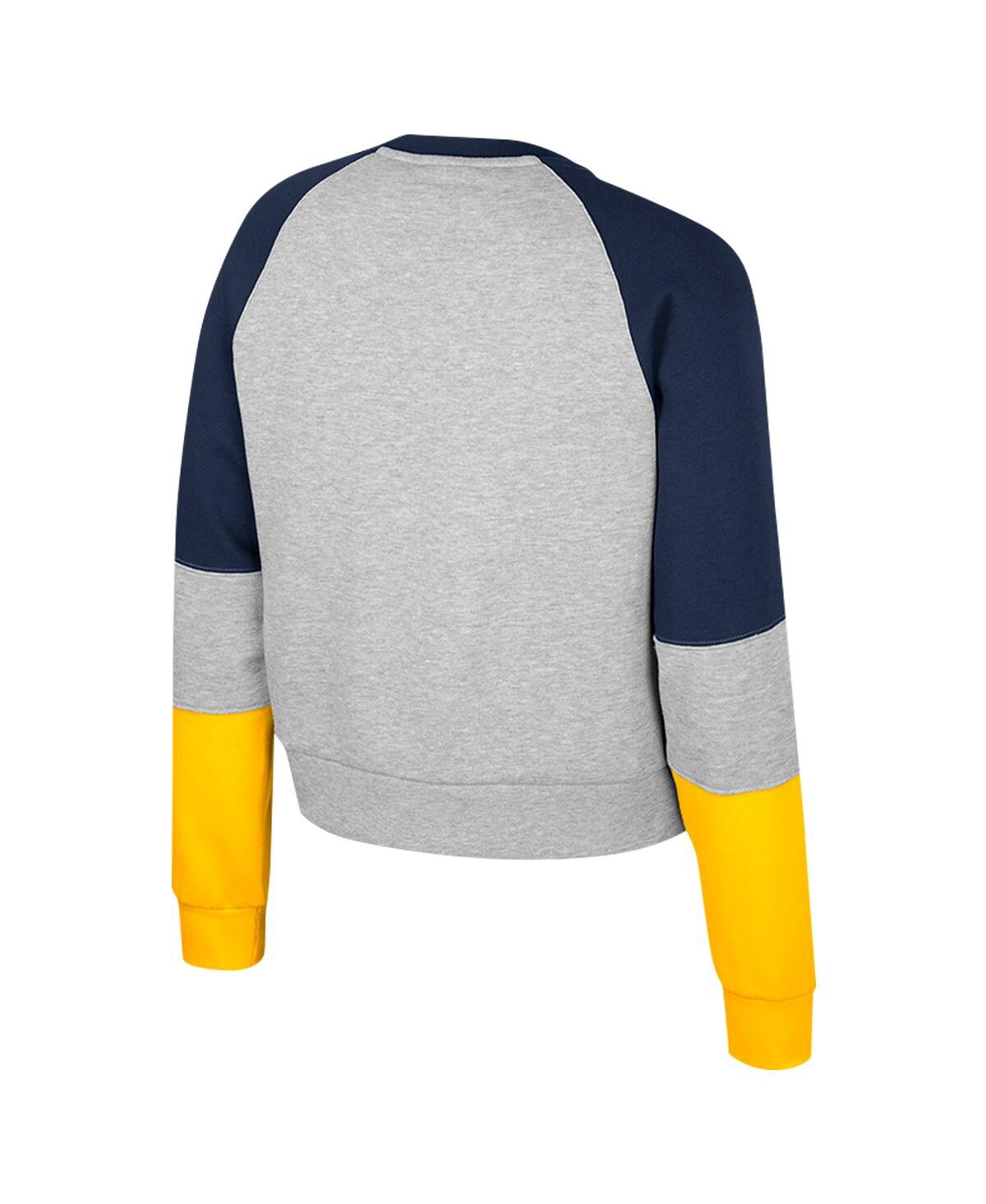 Colosseum Women's Heather Gray Michigan Wolverines Katinka Rhinestone Scoop Neck Pullover Sweatshirt In Multi