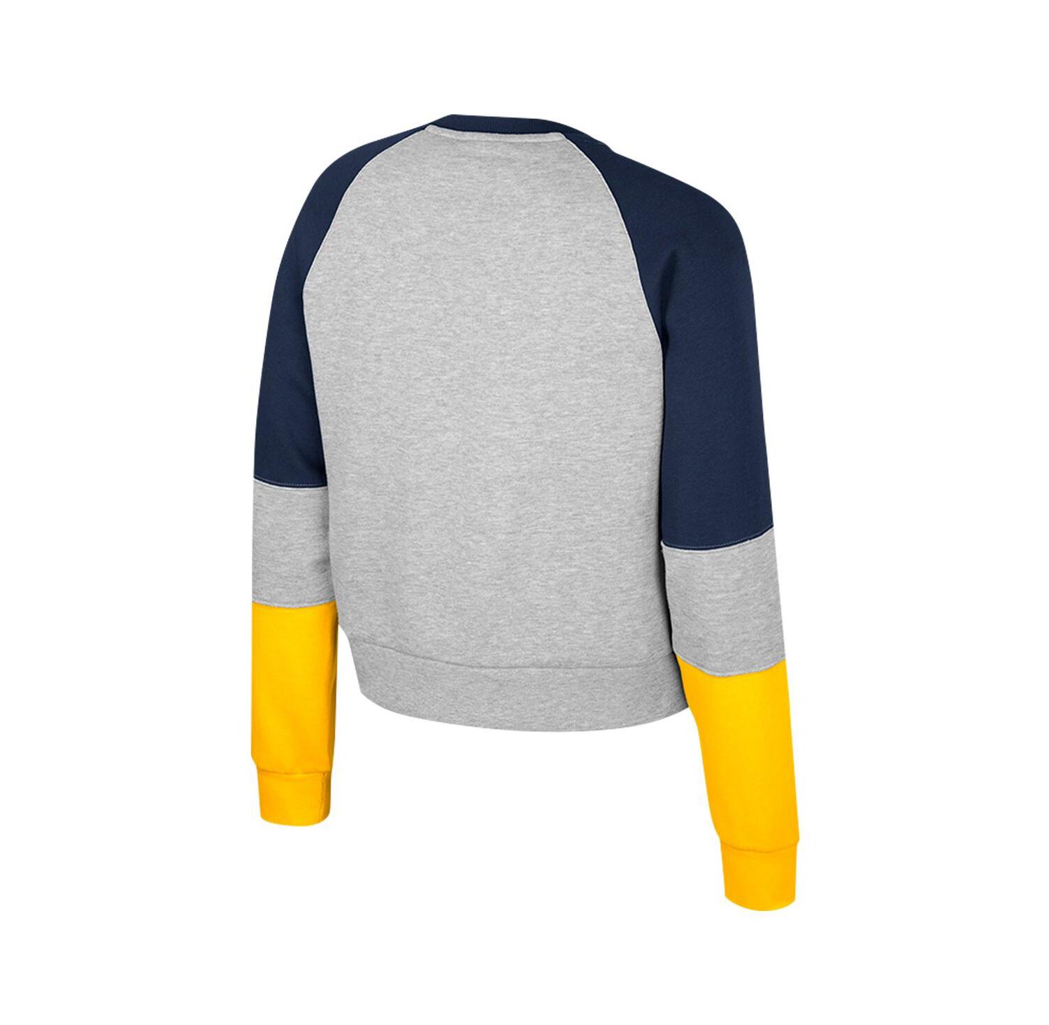 Women's Heather Gray Michigan Wolverines Katinka Rhinestone Scoop Neck Pullover Sweatshirt