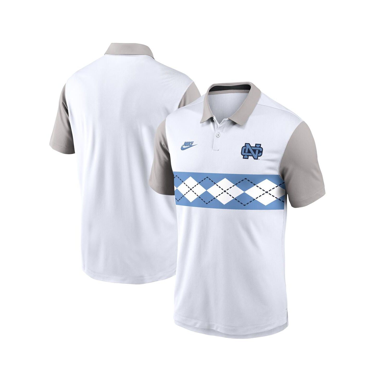 Мужские рубашки Nike White/Gray North Carolina Tar Heels Athletic Prep Legacy Logo Vapor Performance Polo Shirt — фото 1