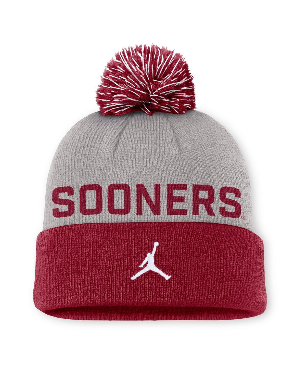 Jordan Men's Gray/crimson Oklahoma Sooners Primetime Peak Cuffed Pom With Knit Hat In Burgundy
