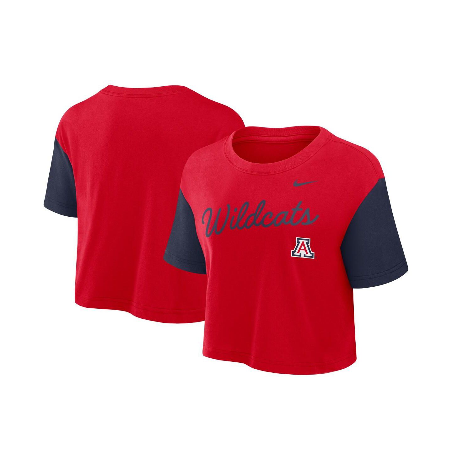 Женская футболка Nike Red/Navy Arizona Wildcats Color Block Script Performance Cropped — фото 1